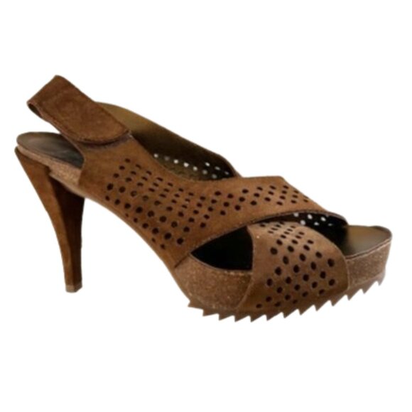 Pedro Garcia Tobacco Suede Cross Strap Platform Sandal | 4.25” Heel | Size 8.5 - Picture 2 of 15